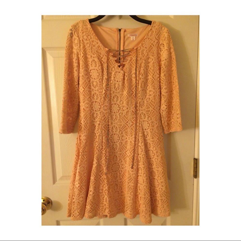 Crochet Fit & Flare Peach Colored Dress
